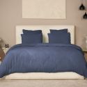 Parure housse de couette 260x240cm + 2 taies 100% gaze de coton lavée bleu pétrole - VALMA