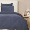 Parure housse de couette 260x240cm + 2 taies 100% gaze de coton lavée bleu pétrole - VALMA