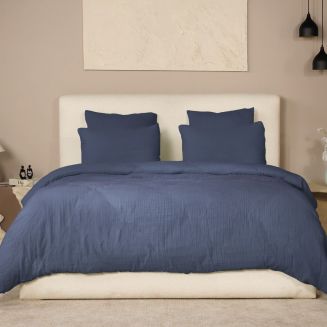 Parure housse de couette 240x220cm + 2 taies 100% gaze de coton lavée bleu pétrole - VALMA