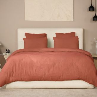 Parure housse de couette 260x240cm + 2 taies 100% gaze de coton lavée safran - VALMA