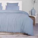 Parure housse de couette 260x240cm + 2 taies 100% gaze de coton lavée bleu givré - VALMA