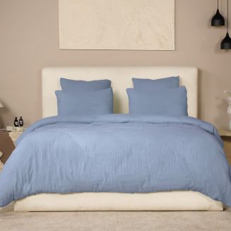 Parure housse de couette 240x220cm + 2 taies 100% gaze de coton lavée bleu givré - VALMA