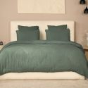 Parure housse de couette 260x240cm + 2 taies 100% gaze de coton lavée vert cèdre - VALMA