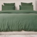 Parure housse de couette 260x240cm + 2 taies 100% gaze de coton lavée vert cèdre - VALMA