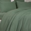 Parure housse de couette 260x240cm + 2 taies 100% gaze de coton lavée vert cèdre - VALMA