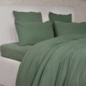 Parure housse de couette 240x220cm + 2 taies 100% gaze de coton lavée vert cèdre - VALMA
