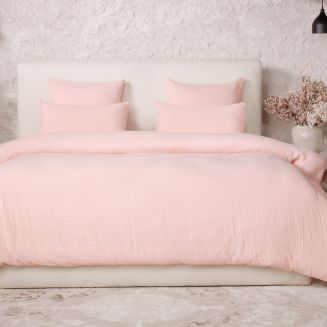 Parure housse de couette 240x220cm + 2 taies 100% gaze de coton lavée rose lotus - VALMA