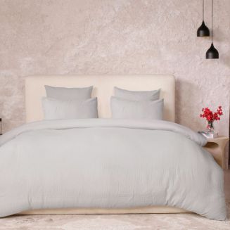Parure housse de couette 240x220cm + 2 taies 100% gaze de coton lavée gris glacier - VALMA
