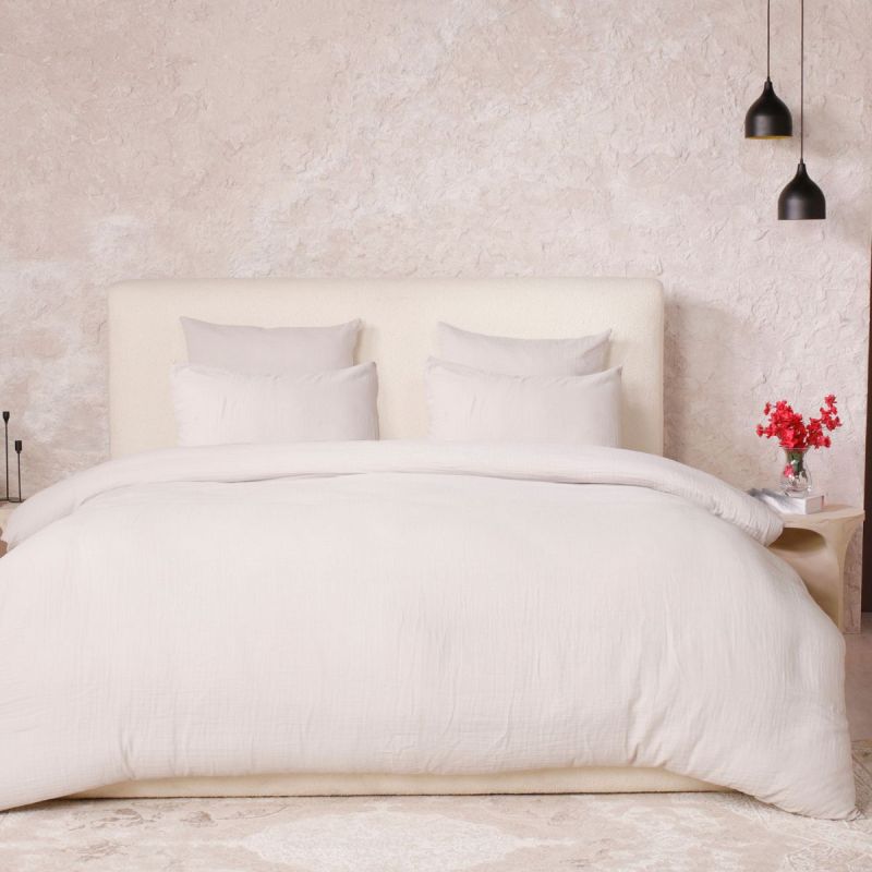Parure housse de couette 240x220cm + 2 taies 100% gaze de coton lavée écru - VALMA