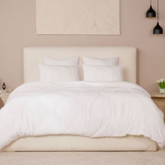 Parure housse de couette 260x240cm + 2 taies 100% gaze de coton lavée blanc pur - VALMA