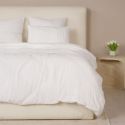 Parure housse de couette 260x240cm + 2 taies 100% gaze de coton lavée blanc pur - VALMA