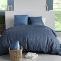 Parure housse de couette 260x240cm + 2 taies motif graphique bleu 100% coton - ZUMAIA