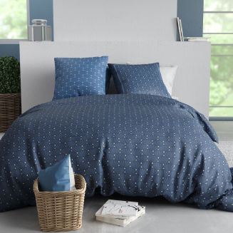 Parure housse de couette 260x240cm + 2 taies motif graphique bleu 100% coton - ZUMAIA