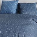 Parure housse de couette 260x240cm + 2 taies motif graphique bleu 100% coton - ZUMAIA