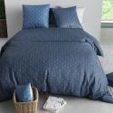 Parure housse de couette 240x220cm + 2 taies motif graphique bleu 100% coton - ZUMAIA