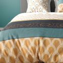Parure housse de couette 240x220cm + 2 taies motif graphique jaune moutarde 100% coton - GALIANA