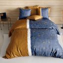 Parure housse de couette 240x220cm + 2 taies motif graphique bleu et jaune 100% coton - ORBAL