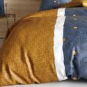 Parure housse de couette 240x220cm + 2 taies motif graphique bleu et jaune 100% coton - ORBAL