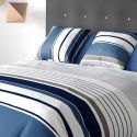 Parure housse de couette 260x240cm + 2 taies motif rayé bleu et blanc 100% coton - BELIAZY