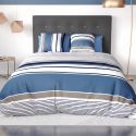 Parure housse de couette 240x220cm + 2 taies motif rayé bleu et blanc 100% coton - BELIAZY