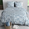 Parure housse de couette 240x220cm + 2 taies motif bucolique bleu 100% coton - BULMA
