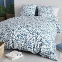 Parure housse de couette 260x240cm + 2 taies motif bucolique bleu 100% coton - BULMA