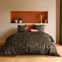 Parure housse de couette 260x240cm + 2 taies motif feuillage vert foncé 100% coton - BOLIVIA