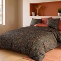Parure housse de couette 260x240cm + 2 taies motif feuillage vert foncé 100% coton - BOLIVIA