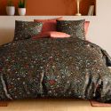 Parure housse de couette 260x240cm + 2 taies motif feuillage vert foncé 100% coton - BOLIVIA