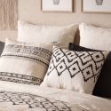 Parure housse de couette 240x220cm + 2 taies motif bohème écru et noir 100% coton - SILESY