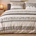 Parure housse de couette 240x220cm + 2 taies motif bohème écru et noir 100% coton - SILESY