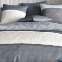 Parure housse de couette 240x220cm + 2 taies motif graphique bleu et gris 100% coton - ENEZIA