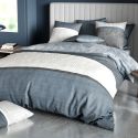 Parure housse de couette 260x240cm + 2 taies motif graphique bleu et gris 100% coton - ENEZIA