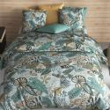 Parure housse de couette 260x240cm + 2 taies motif exotique bleu et vert 100% coton - YUCATAN