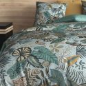 Parure housse de couette 260x240cm + 2 taies motif exotique bleu et vert 100% coton - YUCATAN