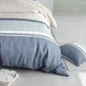 Parure housse de couette 260x240cm + 2 taies motif graphique bleu et taupe 100% coton - SOLIA