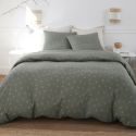Parure housse de couette 240x220cm + 2 taies 100% gaze de coton vert de gris fleurie - GEODE