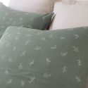 Parure housse de couette 240x220cm + 2 taies 100% gaze de coton vert de gris fleurie - GEODE