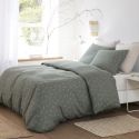 Parure housse de couette 260x240cm + 2 taies 100% gaze de coton vert de gris fleurie - GEODE