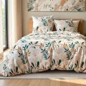 Parure housse de couette 260x240cm + 2 taies écru motif botanique 100% microfibre - LICELIA
