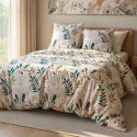 Parure housse de couette 240x220cm + 2 taies écru motif botanique 100% microfibre - LICELIA