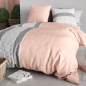 Parure housse de couette 260x240cm + 2 taies motif graphique rose et gris 100% coton - CLEOPHÉE