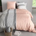 Parure housse de couette 260x240cm + 2 taies motif graphique rose et gris 100% coton - CLEOPHÉE