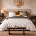 Parure housse de couette 260x240cm + 2 taies motif graphique blanc et gris 100% coton - LUNELLE
