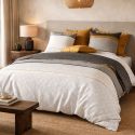 Parure housse de couette 260x240cm + 2 taies motif graphique blanc et gris 100% coton - LUNELLE