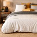 Parure housse de couette 260x240cm + 2 taies motif graphique blanc et gris 100% coton - LUNELLE