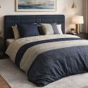 Parure housse de couette 260x240cm + 2 taies motif graphique bleu et blanc 100% coton - DORINE
