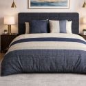 Parure housse de couette 260x240cm + 2 taies motif graphique bleu et blanc 100% coton - DORINE