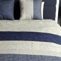 Parure housse de couette 260x240cm + 2 taies motif graphique bleu et blanc 100% coton - DORINE