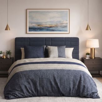Parure housse de couette 240x220cm + 2 taies motif graphique bleu et blanc 100% coton - DORINE